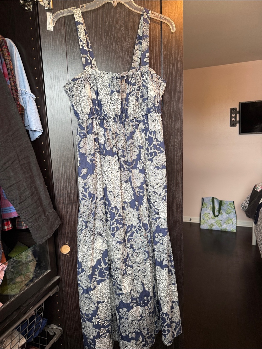 J. Crew Navy Maxi Dress with White Floral Pattern